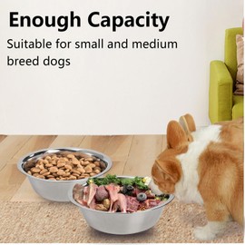 kathson 2 Pack Stainless Steel Dog Bowls, Dog Water and Food Bowl Set, Metal Puppy Bowls, Pet Dishes for Small Dogs and Cats