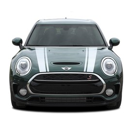 Original Clubman Hood : Compatible with 2016-2019 Mini Cooper Hood Decals Stripes Vinyl Graphics (Fits as Shown) (112WP Satin Black – Dry Install)