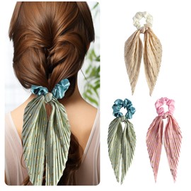 LINGJIA 3 Stück Scrunchies haargummi, Damen Haarbänder, Haartücher, Schleifen Haarbänder, elastische Seiden Haarbänder, Bunny Ohr Haarbänder, Pferdeschwanz Stirnbänder