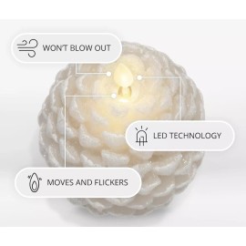 White Swan Pinecone Flameless Candle White Swan Glitter & Snow LED Battery 4"x5"