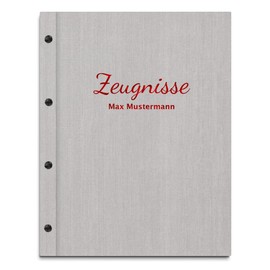 Handmade Grey Linen Look Certificate Folder with Your Own Name - Includes 12 Pockets - Certificate Folder