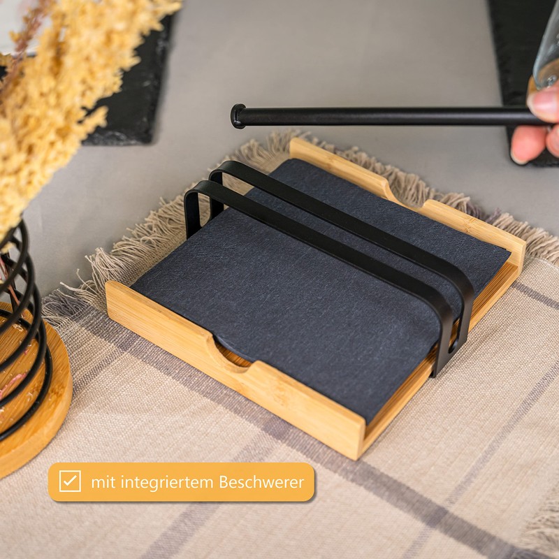 bremermann Bamboo Napkin Holder with Metal Weight Napkin Dispenser