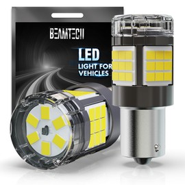 BEAMTECH Upgraded 1156 LED Bulbs for Turn Signal Lights, Build-in CANBUS, 6500K White Super Brighte, 1141 1003 7506 BA15S Reverse Back Up Lights, Tail Brake Parking Lights, Pack of 2