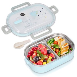 Buachois Lonchera Bento, Fiambrera de 304 Acero Inoxidable con Tapas Selladas, Recipiente de Gran Capacidad de una Sola Capa Apto para Adultos, Niños 