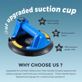 Bonvoisin Electric Vacuum Suction Cup Lifter with 507 lb Maximum Load Capacity, 8" Heavy Duty Glass Suction Cups to Lift Large Glass for Metal, Tile, Smooth Board, Windshields