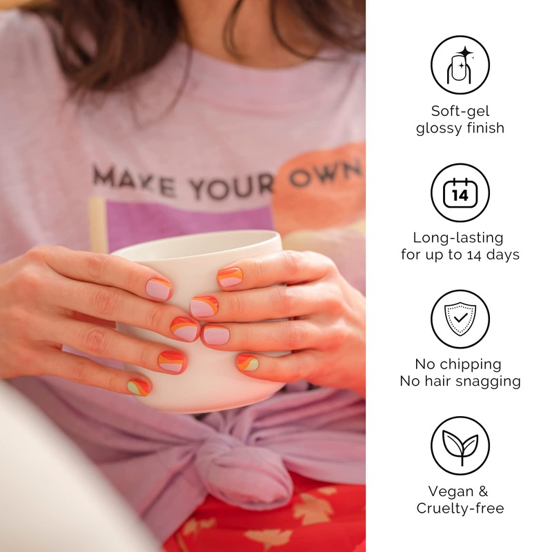 NAILOG Semi-hardened Gel Nail Stickers (34 Pieces), Long Lasting, Salon