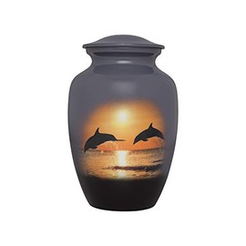 Medium Dolphins Cremation Urn - Funeral Urn for Human Ashes - Hand Made in Aluminum - Suitable for Cemetery Burial or Niche - Fits Remains up to 125 lbs