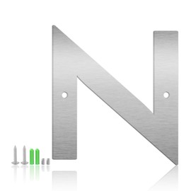 4 Inch Floating House Numbers and Metal Letters for Outdoor Signs, Modern 304 Stainless Steel Silver Address Numbers for Home, Apartment, and Garden Decor (Letter N)