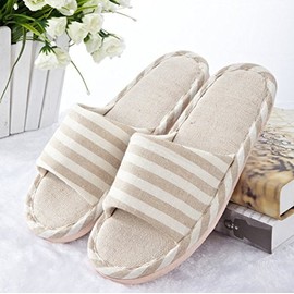 APIKA Women and Men's Comfortable Casual Cotton Flax Slipper Indoor Use(280mm,Navy Blue)