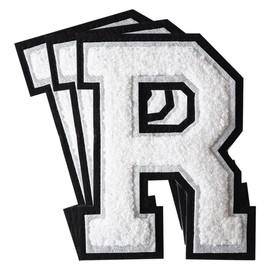 3Pcs Chenille Letter Patches Iron on Patches Varsity Letter Patches Chenille Embroidered Patch Sew On Patches for Clothing Hat Bags Jackets Shirt (White, R)