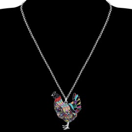 DOWAY Enamel Chicken Necklace Pendant Chain Jewellery Gifts for Women Girls, enamel, No Gemstone