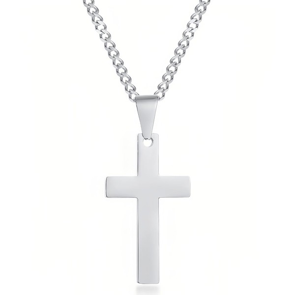 NJCXOLA Cross Necklace Men's Cross Chain Men's Silver Stainless Steel