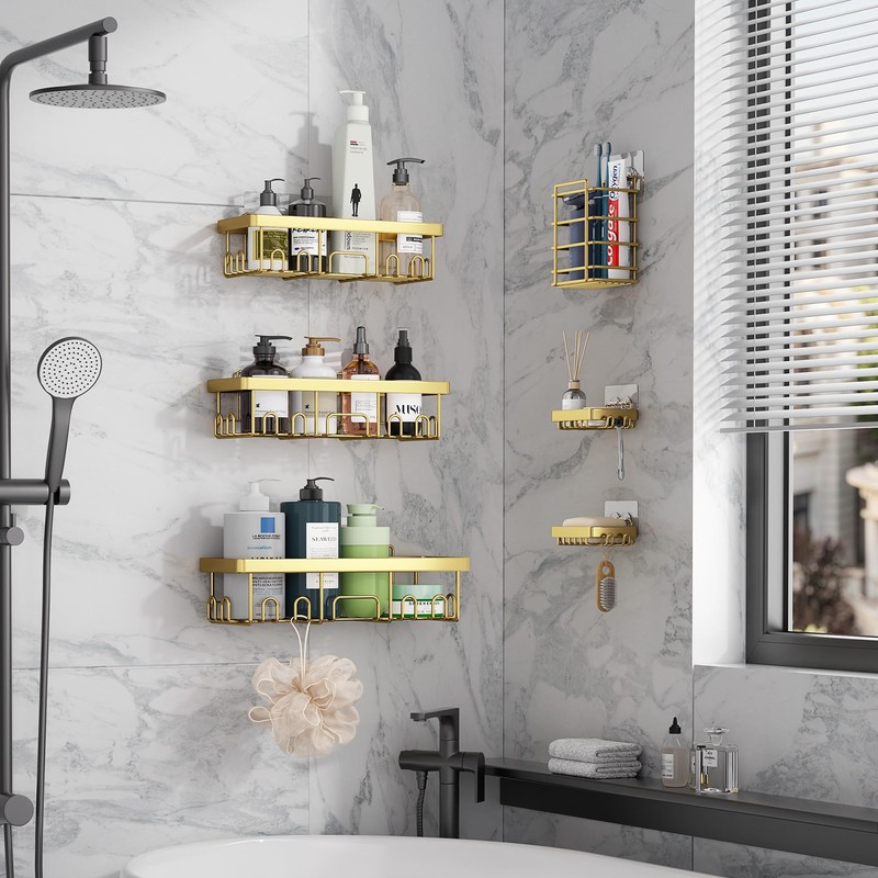 Veken Adhesive Shower Caddy 6-Pack,Gifts for Women Mom,Heavy Weight Bearing,Large