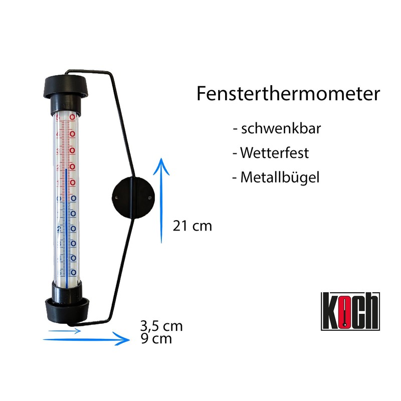 Koch Window Thermometer, Weatherproof, Made of Plastic with Metal Attachment,