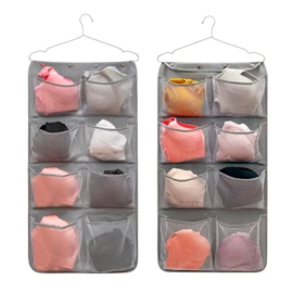 ANIZER Dual Sided Hanging Closet Organizer Durable Socks Stocking Clothes Bra Accessories Storage Bag With 16 Large Pockets (Nylon Mesh Pockets)