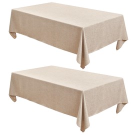 Fitable Faux Linen Beige Table Clothes Rectangle 60 x 120 Inch - 2 Pack Neutral Tablecloths for 8 Foot Tables, Faux Burlap Kitchen Table Covers for Dining, Party, Farmhouse, Banquet, Buffet