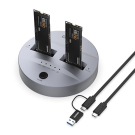 GODO NVMe/SATA M.2 Duplicator Dual-Bay Offline Clone USB C to NVME/SATA Docking Station for M2 SSD M Key and B+M Key Hard Drives Enclosure, Tool Free Aluminum10 Gbps USB3.1 Gen2 Type-C Adaptor