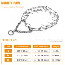 Stainless Steel Prong Dog Training Collar Adjustable Pet Pinch Collar for Dogs with The Swivel Ring 22in x 3.0mm (neck size up to 18in) L