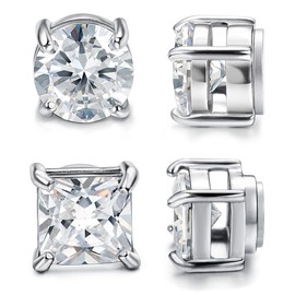 Jstyle 2 Pairs Stainless Steel Magnetic Stud Earrings for Men Women Non-piercing CZ Hypoallergenic 7mm