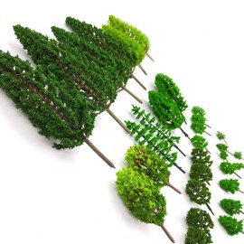 MOMOONNON 36 Pieces Mixed Model Trees 1.36-6 Inch - Train Scenery Architecture Fake Trees for DIY Crafts, Building Models, Landscape - Natural Green