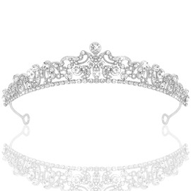 CIEHER Wedding Tiara Crowns for Women Rhinestone Princess Crown Bridal Headpiece for Flower Girl, Bride Hair Accessories for Birthday Prom Quinceanera - Silver