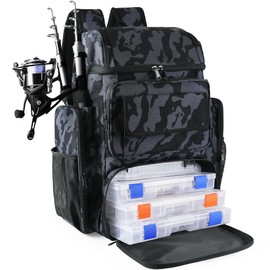 YOLIBON Fishing Tackle Backpack With Rod Holders, 45L Large Tackle Bag & Fishing Tackle Backpack for Fishing, Camping, Hiking,Camouflage