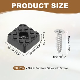 PATIKIL 0.9 Inch Screw-On Rubber Feet for Furniture, 20 Pcs Non Slip Furniture Pads Square Chair Glides Table Leg Protectors for Hardwood Floor Cutting Board Electronics, Black