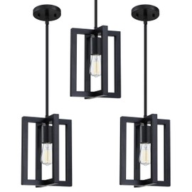 Dolaimy House 3 Pack 1 Light Hanging Industrial Kitchen Island Pendant Light Lantern Farmhouse Metal Cage,Black Finish Rustic Geometric Light for Over Sink Living Room Bedroom