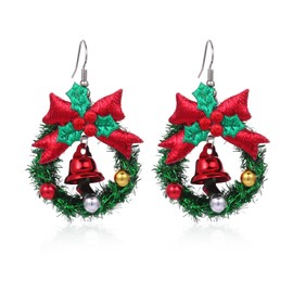 LPYO Jingle Bell Earrings for Women Fashion Cute Red Green Tinkle Bell Dangle Earrings Colorful Christmas Drop Earrings Xmas Holiday Accessories (bow round)