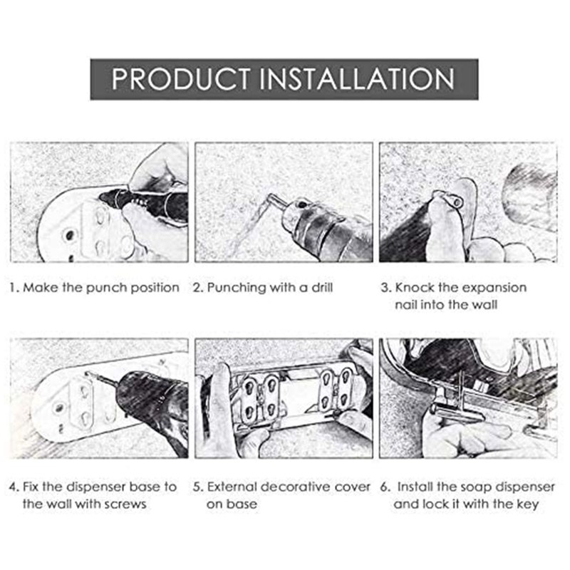 Manual Soap Pump Refillable Wall Mount Press Shampoo Soap Dispenser