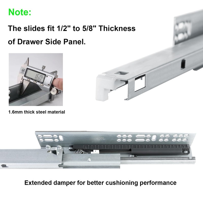 6 Pairs of 16 Inch Undermount Soft Close Drawer Slides,Bottom