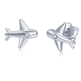 Helen de Lete Simple Pattern Aeroplane Airplane Airplane Sterling Silver Stud Earrings For Women