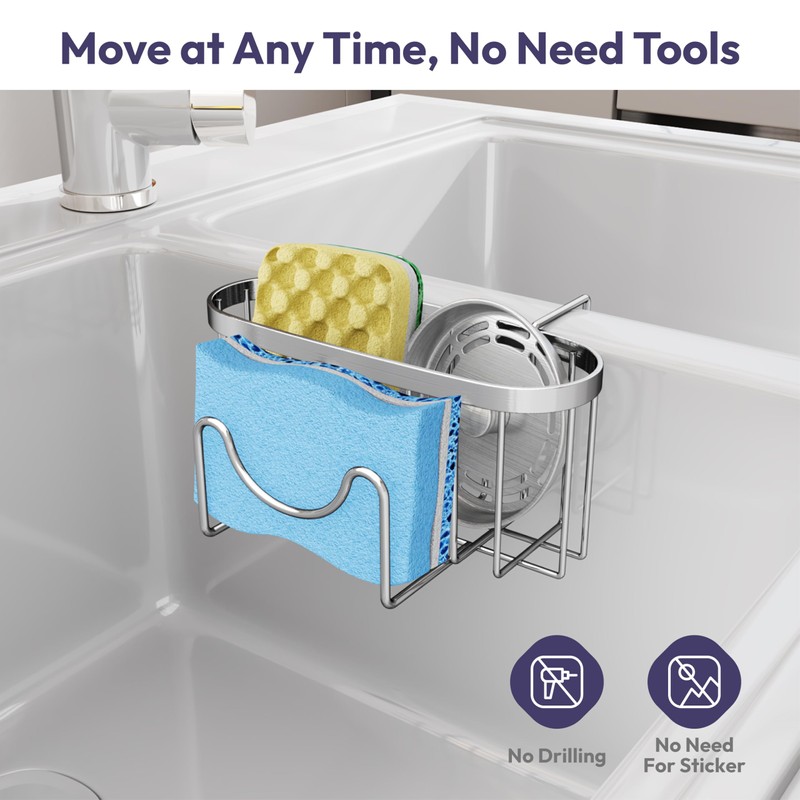 SWTYMIKI Sponge Holder for Kitchen Sink - Movable Kitchen Caddy