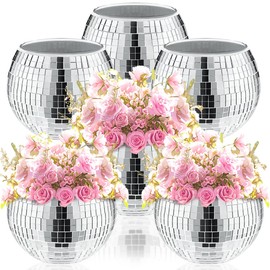 GSYUWIH 6 Pcs Disco Ball Planter,Silver Disco Ball Vase,Mirrored Disco Ball Decorative Vase,Disco Ball Centerpieces,for Wedding Centrepieces, Proms, Birthday Parties, Dining Tables, Bedrooms