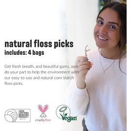 Natural Dental Floss Picks (200) - Vegan, Sustainable, Reusable Floss Sticks for Adults and Kids with Dental Pick - Plaque Remover for Teeth Cleaning - Tooth Picks Flossers - Eco Friendly Floss Pick