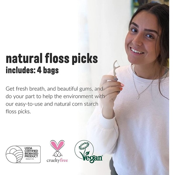 Natural Dental Floss Picks (200) - Vegan, Sustainable, Reusable Floss