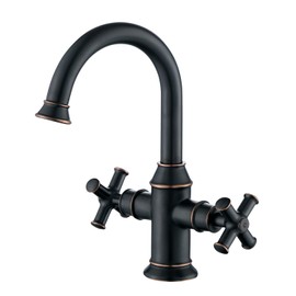 Derengge Oil Rubbed Bronze Bathroom Sink Faucet, 2-Handle Single Hole Swivel Vanity Faucet, 360 Degree Swivel Spout, with Water Supply Line, BTF-2018-NB