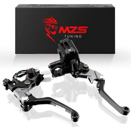 MZS Motorcycle Levers Set, 7/8 Brake Master Cylinder Clutch Cable Lever Pivot Adjustable CNC Black Compatible with Motorbike Ebike Street Sport Dirt Pit Mini Bike Scooter