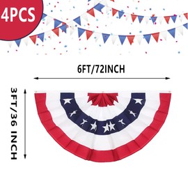 3 x 6 Ft Extra Large American Pleated Fan Flag 4th of July Decoration USA Patriotic Half Fan Bunting Flag for Independence Day Memorial Day and Labour Day 4PCS