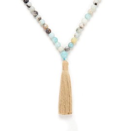 Yoga Necklace Jewellery Beads Long Tassel Necklace Jasper with 108 Mala Beads for Men or Women, Stone