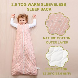 Nivolltha Super Soft Winter Baby Sleeping Bag 2.5 TOG, 100% Cotton Warm Sleeping Bag 18-36 Months for Infant Toddler, Newborn Essentials, Feather