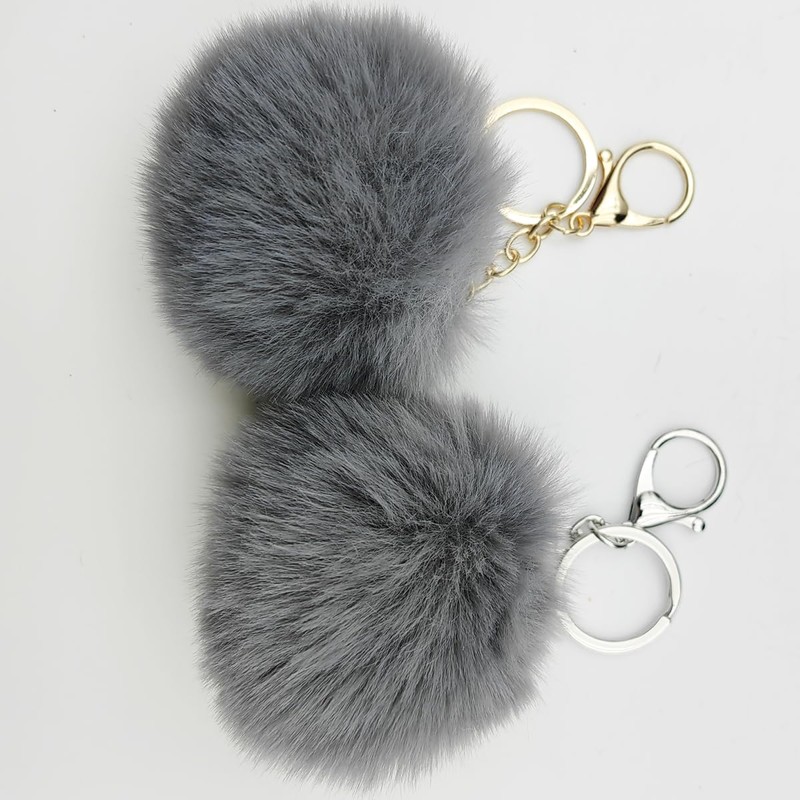 MMQXWZG 2PCS Pom Pom Keychain Faux Rabbit Fur Ball for