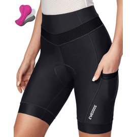 Ewedoos Padded Bike Shorts Women with 4 Pockets 4D Padding Biking Cycling Shorts Women for 3H+ Rides Bicycle Shorts for Women Black