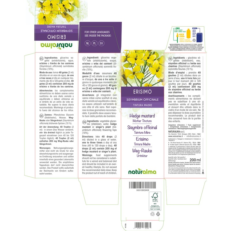 Weg-Rauke or Singer's Herb (Sisymbrium Officinale) Flowering Tips Alcohol-Free Mother