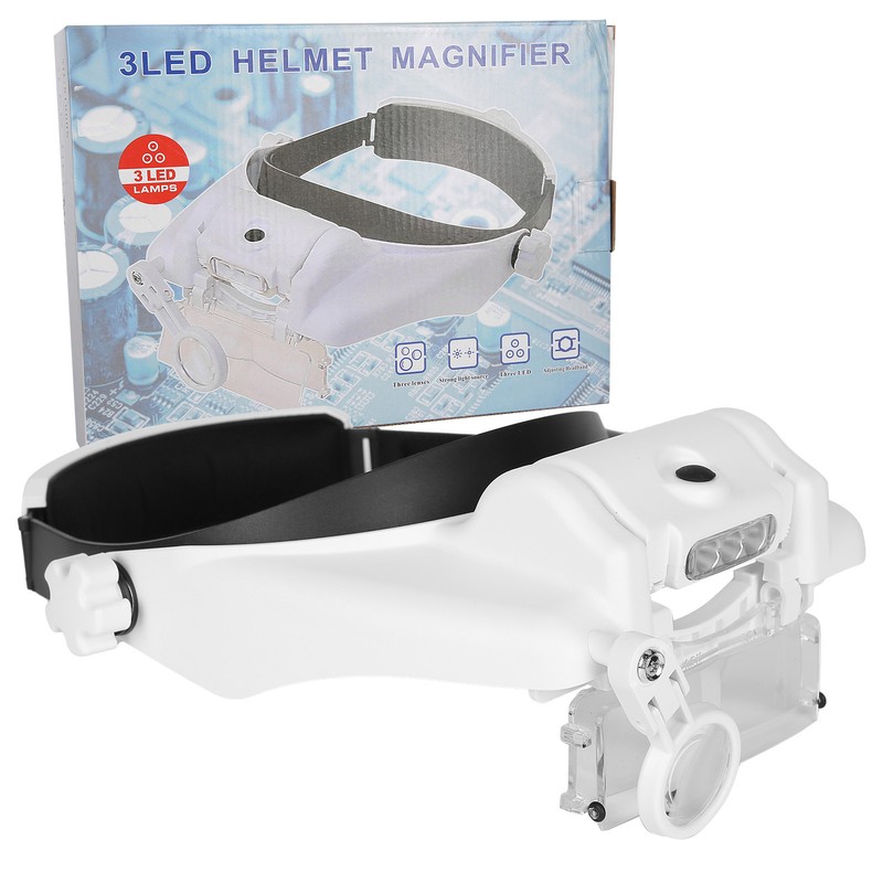 LED Helmet Magnifier Tattoo Beauty Adjustable Headband Magnifying Glass Head