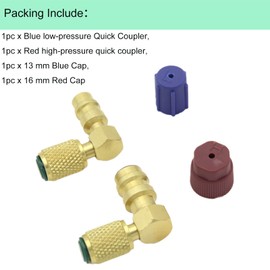R12 to R134A Conversion Kit R12 to R134 A High/Low AC Fitting Adapter, R12 to R134A Adapter Quick Coupler Valve A/C 90° Fitting with 2 Caps