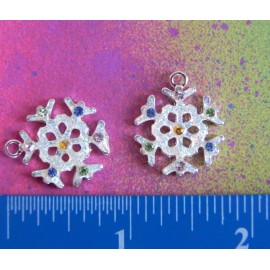 5 Silver Plate Enamel Rhinestone Snowflake Christmas Winter Charms Snow Flakes