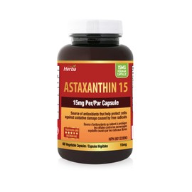 Herba Astaxanthin Supplement 15mg – 60 Vegetable Capsules | Made with Non-GMO Micro-algae | Source of Antioxidant | Made and Third Party Tested in Canada