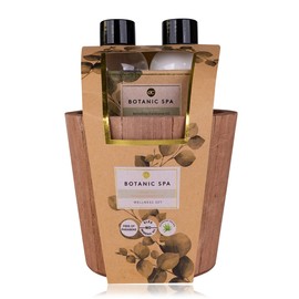 Accentra Botanic Spa Gift Set - 4-Piece Wellness Set with Shower Gel, Body Lotion, Soap, Wooden Bucket Enriched with Shea Butter, Eucalyptus Oil - The Special Gift for All Ladies and Mums
