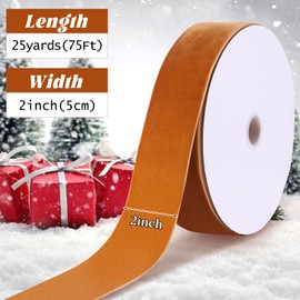 25 Yards Khaki Velvet Ribbon 2 Inch Vintage Fabric Christmas Ribbon Gift Wrapping for Christmas Wreath Decoration